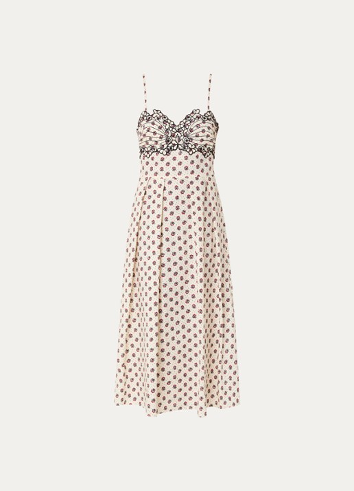 Claudie Pierlot Rachy midi jurk met bloemenprint en borduring - voorkant 2 gebroken wit