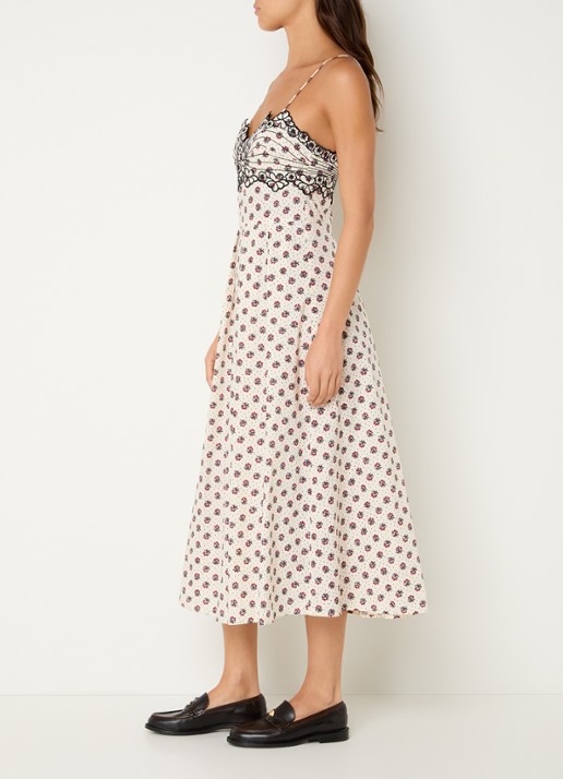 Claudie Pierlot Rachy midi jurk met bloemenprint en borduring - voorkant 3 gebroken wit
