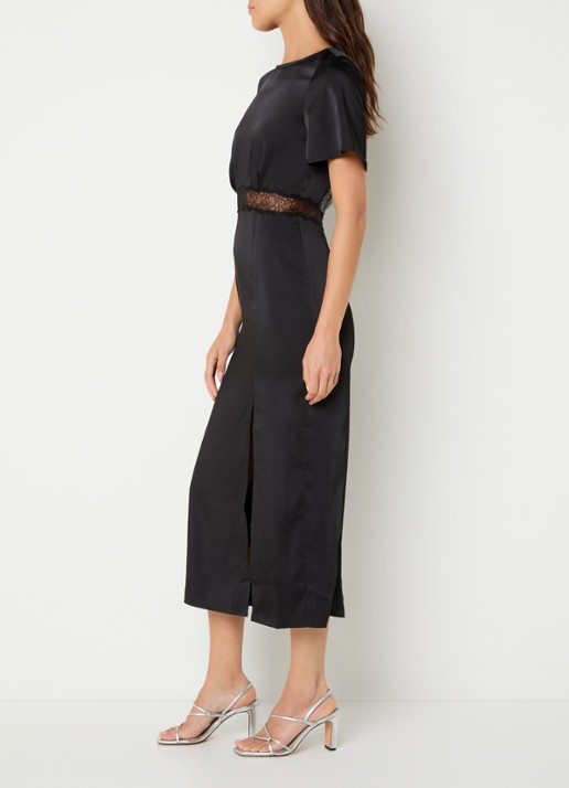 Claudie Pierlot Rama midi jurk van satijn met details van kant - achterkant 4 zwart