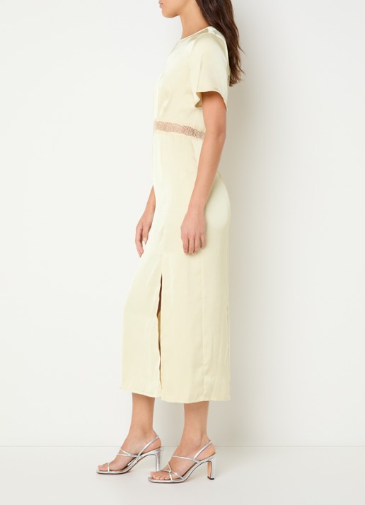 Claudie Pierlot Ramabis midi jurk van satijn met details van kant - achterkant geel