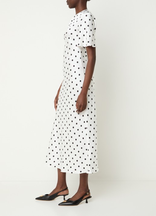 Claudie Pierlot Randypois midi jurk van satijn met stippenprint - voorkant 3 wit