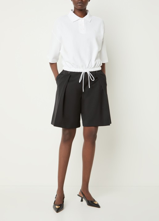 Claudie Pierlot Regular fit polo van piqué katoen met trekkoord - voorkant 3 gebroken wit