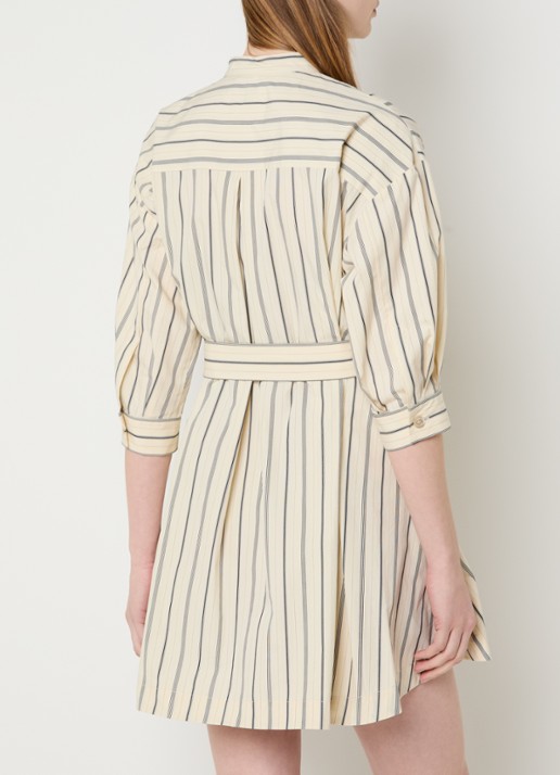 Claudie Pierlot Reiya mini blousejurk met strikceintuur en streepprint - achterkant creme