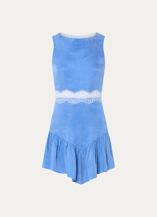 Claudie Pierlot Relly mini jurk met details van kant - voorkant 2 blauw