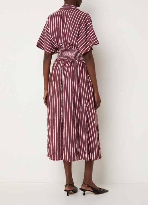 Claudie Pierlot Remine midi jurk met smockwerk - achterkant 4 bordeauxrood