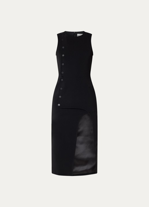 Claudie Pierlot Renate midi jurk met overlag en split  - voorkant 3 zwart
