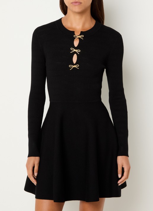 Claudie Pierlot Ribgebreide mini tuniekjurk met sierknopen