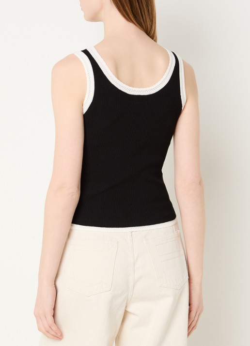 Claudie Pierlot Ribgebreide tanktop met logoborduring - achterkant 4 zwart