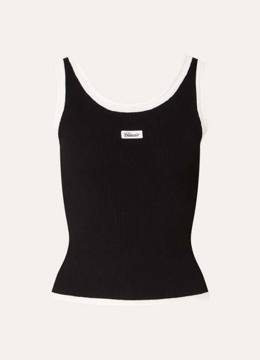 Claudie Pierlot Ribgebreide tanktop met logoborduring - voorkant zwart