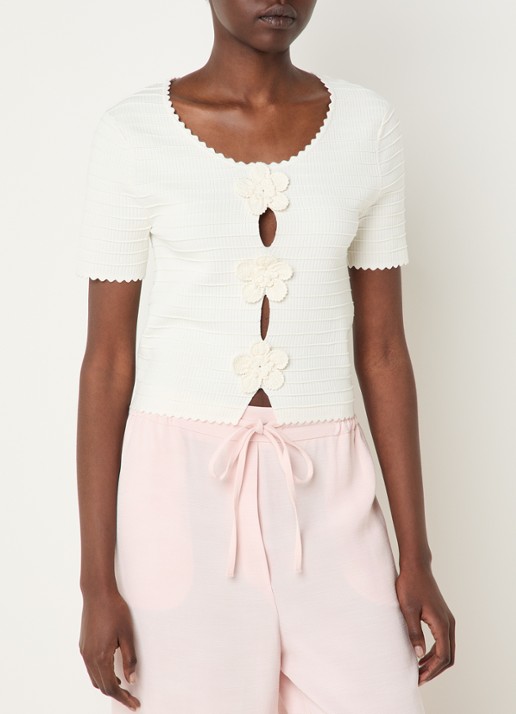 Claudie Pierlot Ribgebreide top met ronde hals en crochet