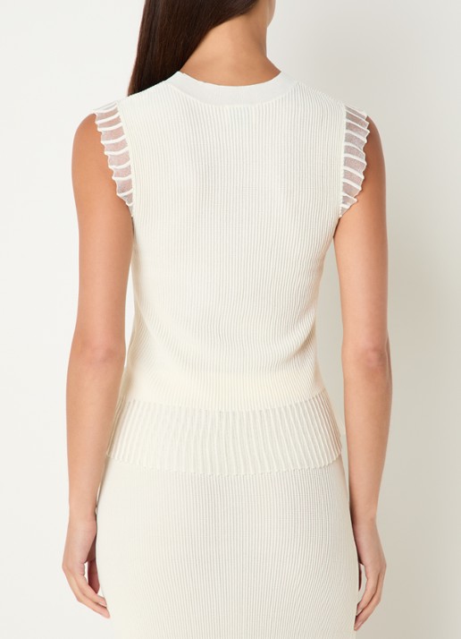 Claudie Pierlot Ribgebreide top met ronde hals - achterkant 2 gebroken wit