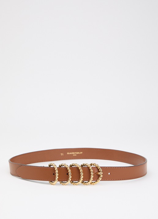 Claudie Pierlot Riem van kalfsleer - voorkant camel