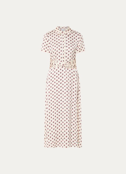 Claudie Pierlot Rismana midi tuniekjurk met bloemenprint - voorkant 2 gebroken wit
