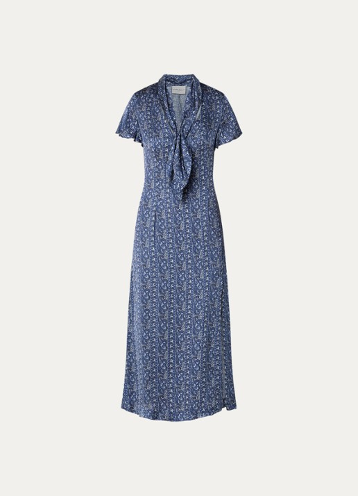 Claudie Pierlot Rosace midi jurk met sjaalkraak en paisley dessin  - voorkant blauw