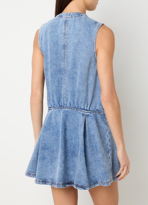 Claudie Pierlot Rosamaria mouwloze mini A-lijn denim jurk  - achterkant 3 indigo