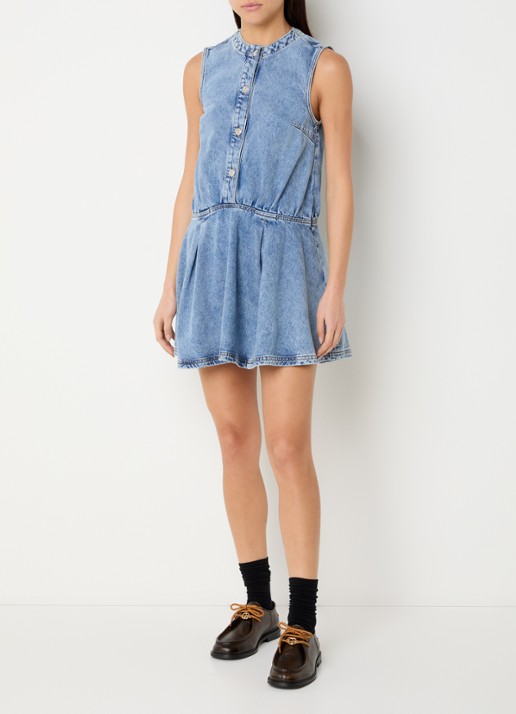 Claudie Pierlot Rosamaria mouwloze mini A-lijn denim jurk  - voorkant 2 indigo