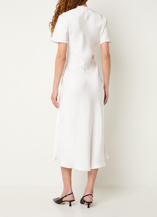 Claudie Pierlot Rosane midi jurk van satijn met split en keyhole - achterkant 4 gebroken wit
