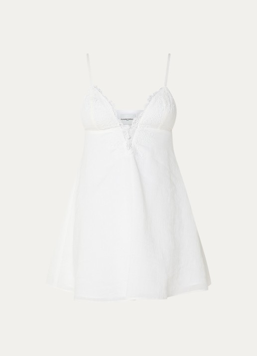 Claudie Pierlot Rosanna mini tuniekjurk in linnenblend met details van kant - voorkant 3 gebroken wit