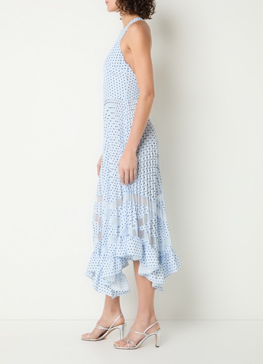 Claudie Pierlot Roseliapois midi jurk met stippenprint en ruches - achterkant 4 lichtblauw
