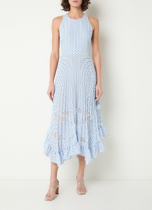 Claudie Pierlot Roseliapois midi jurk met stippenprint en ruches