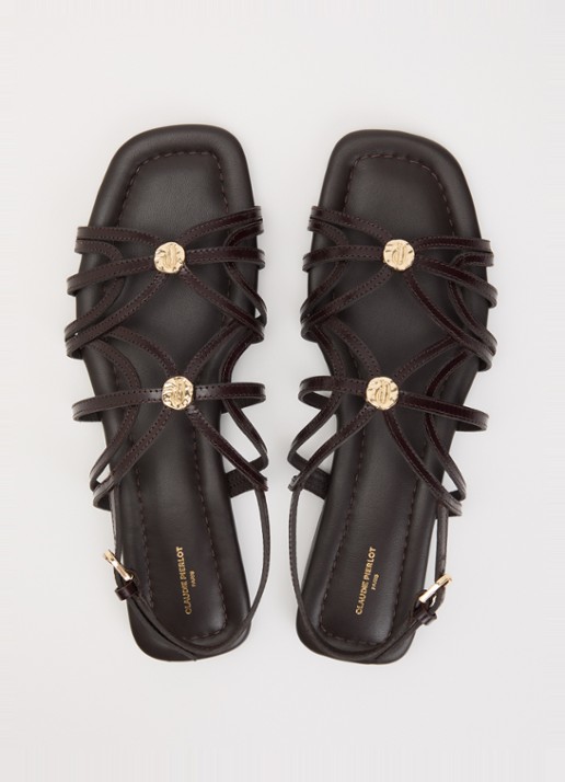 Claudie Pierlot Sandaal van leer met logo  - detail 4 donkerbruin