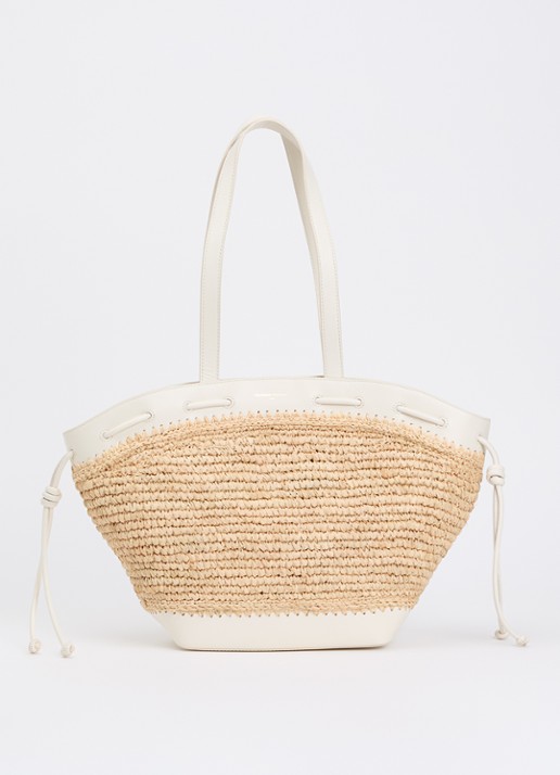 Claudie Pierlot Schoudertas van raffia met details van kalfsleer