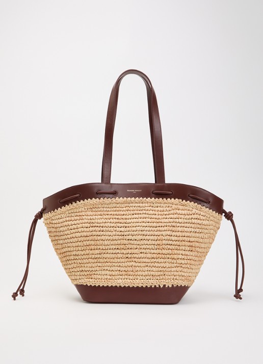 Claudie Pierlot Schoudertas van raffia met details van kalfsleer