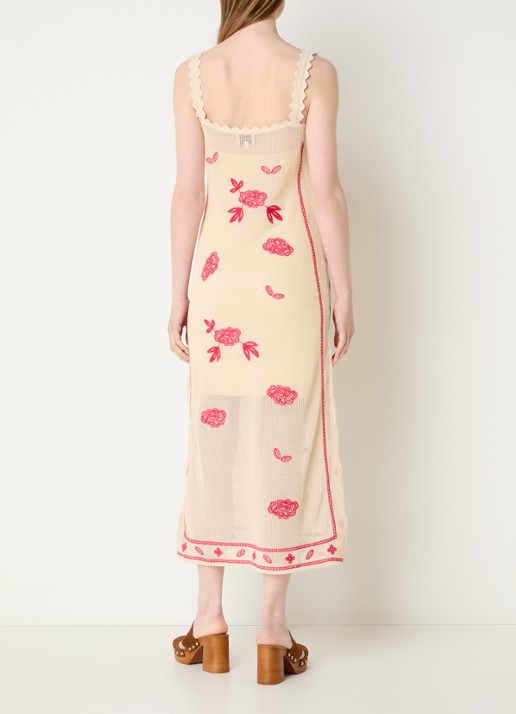 Claudie Pierlot Semi-transparante midi jurk met bloemborduring - achterkant beige