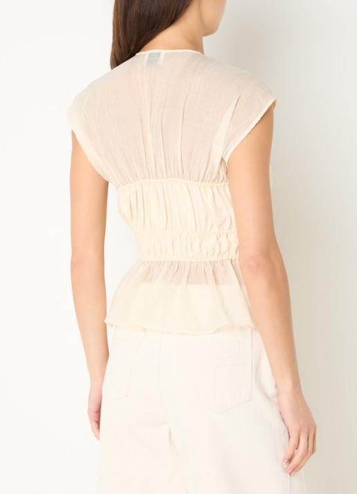 Claudie Pierlot Semi-transparante top met strikdetail - achterkant 4 creme