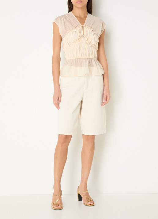 Claudie Pierlot Semi-transparante top met strikdetail - voorkant 3 creme