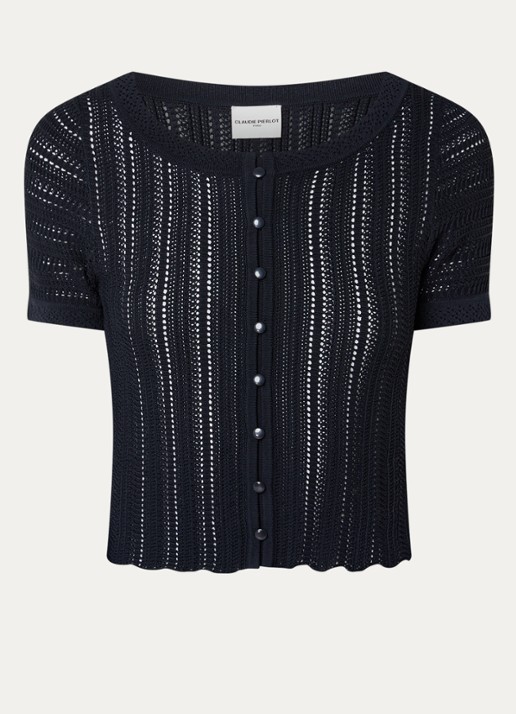 Claudie Pierlot Semi-transparante top met structuur - voorkant donkerblauw