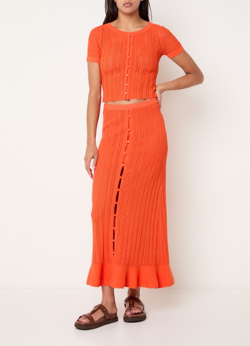 Claudie Pierlot Semi-transparante top met structuur - voorkant 2 oranjerood