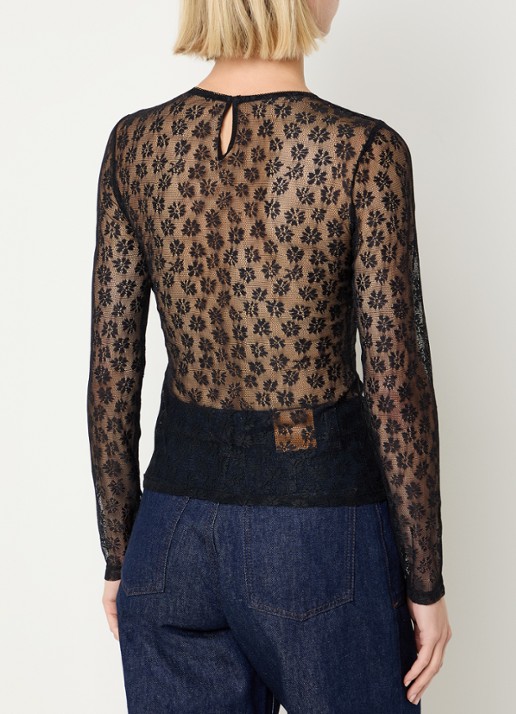 Claudie Pierlot Semi-transparante top van kant - achterkant 2 zwart