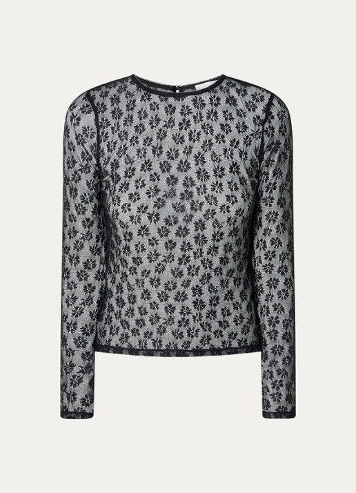 Claudie Pierlot Semi-transparante top van kant - voorkant 3 zwart