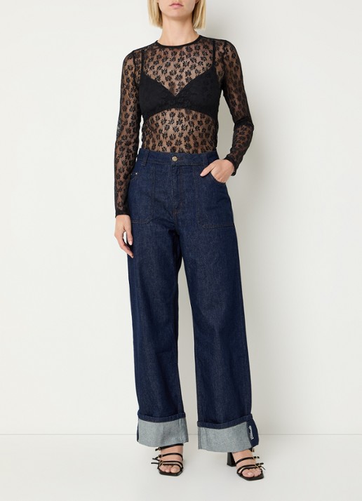 Claudie Pierlot Semi-transparante top van kant - voorkant 4 zwart