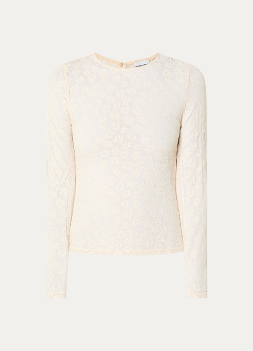 Claudie Pierlot Semi-transparante top van kant - voorkant 3 gebroken wit