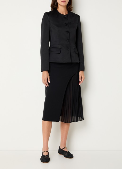 Claudie Pierlot Simona midi rok met plissé - voorkant 2 zwart