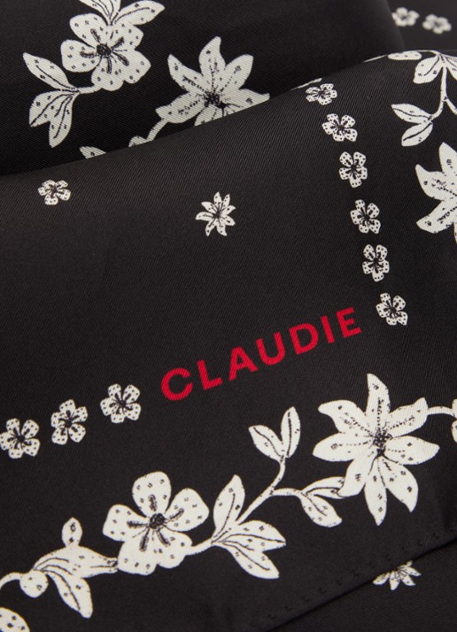 Claudie Pierlot Sjaal van zijde met bloemenprint  65 x 65 cm - detail 2 zwart