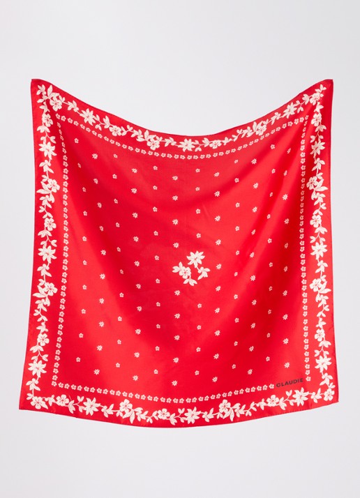 Claudie Pierlot Sjaal van zijde met bloemenprint  65 x 65 cm - detail 2 rood