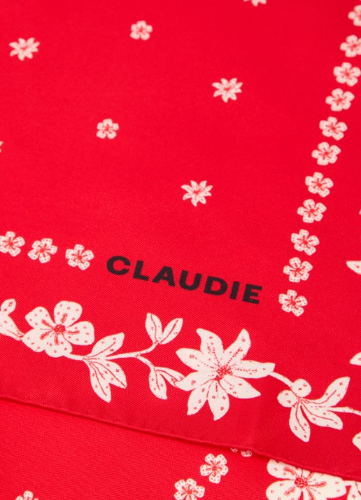Claudie Pierlot Sjaal van zijde met bloemenprint  65 x 65 cm - detail 3 rood