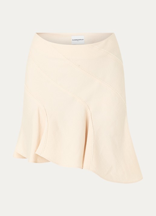 Claudie Pierlot Sky asymmetrische rok met details van kant - voorkant 3 vanillegeel