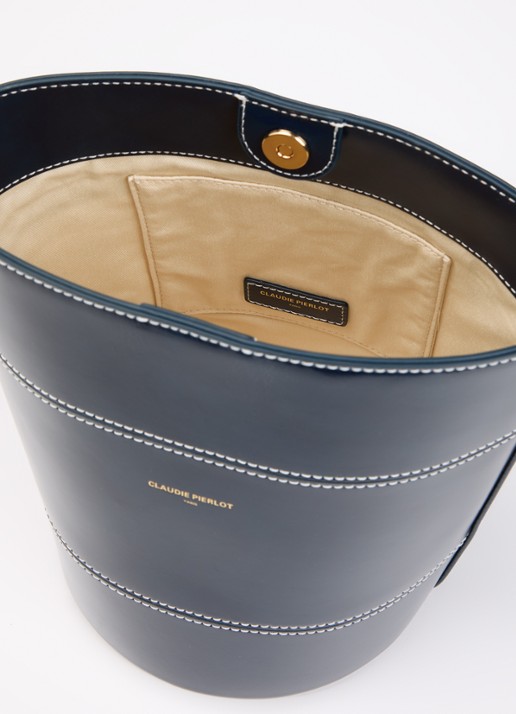 Claudie Pierlot Solveig Bucket schoudertas van leer - detail 3 donkerblauw