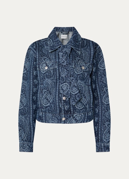 Claudie Pierlot Spijkerjas met print en sjaalkraag - voorkant 3 indigo