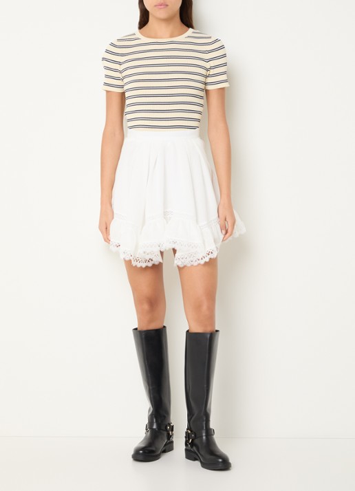 Claudie Pierlot Suzie minirok met broderie - voorkant 3 gebroken wit