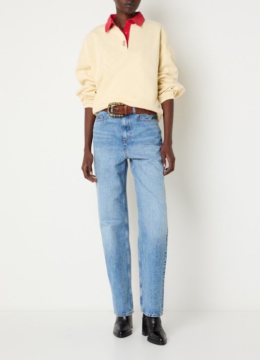 Claudie Pierlot Sweater met logoborduring en polokraag - voorkant 2 lichtgeel