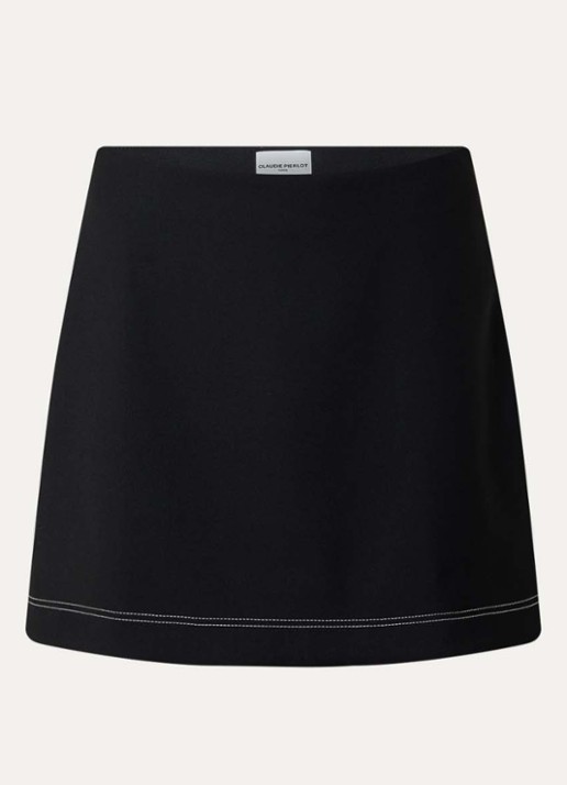 Claudie Pierlot Syna mini rok met stretch - voorkant 2 zwart