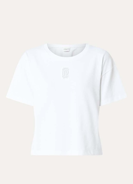 Claudie Pierlot T-shirt met logoborduring - voorkant gebroken wit