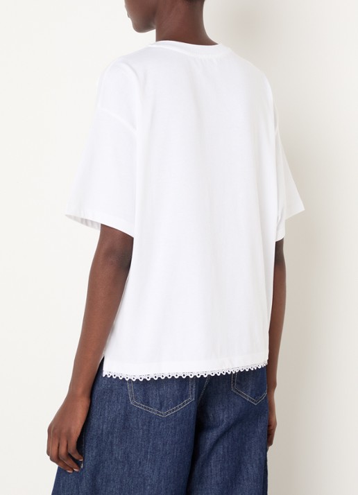 Claudie Pierlot T-shirt met ronde hals en geschulpte zoom - achterkant gebroken wit