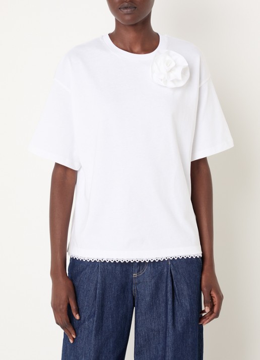 Claudie Pierlot T-shirt met ronde hals en geschulpte zoom - detail 2 gebroken wit