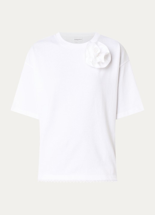 Claudie Pierlot T-shirt met ronde hals en geschulpte zoom - voorkant 3 gebroken wit
